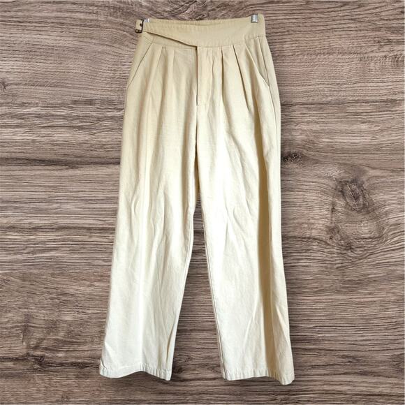 Jacquie the label high waisted wide leg cream color pleated belted pants size S - Picture 1 of 7